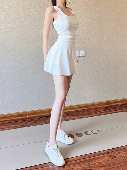 Chic White Thigh-Length Quick-Dry Dress – Breathable, Ultra-Light, & Sweat-Wicking Short Sleeve Athletic Wear for Active Women - captivatingconversationsstarters