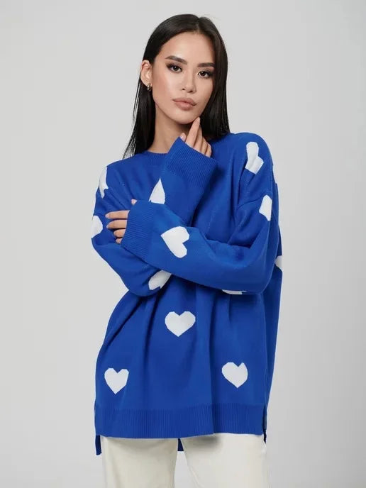Autumn Winter Love Heart Knit Sweater – Casual Loose Pullover for Women | Cozy & Stylish Round Collar Top - captivatingconversationsstarters