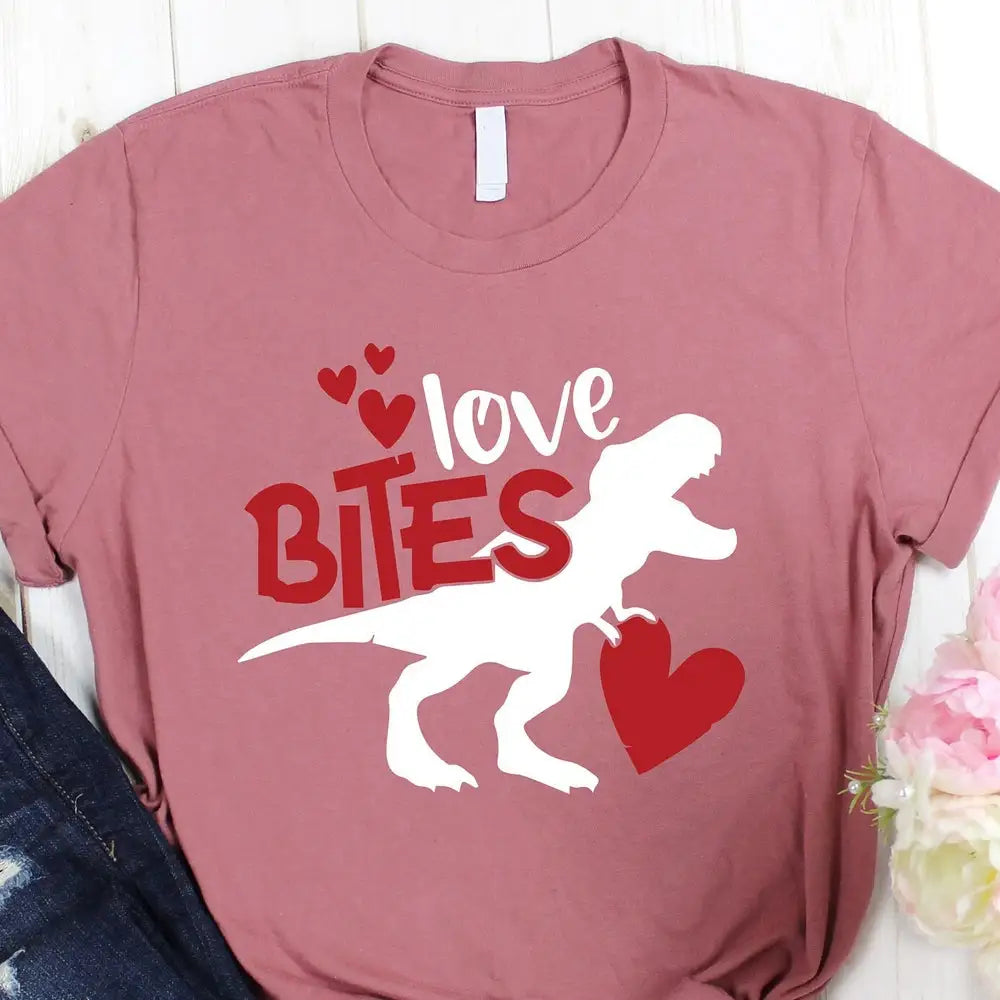 Love Bites Dino Valentine's Day T-Shirt - Romantic & Funny Dinosaur Tee for Men | Perfect Gift for Valentine's Day 2025 - captivatingconversationsstarters