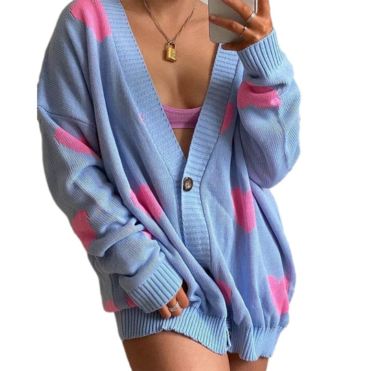 Chic Women’s Valentine’s Day Heart Sweater Cardigan – Casual Knit Button Open Front Outerwear - captivatingconversationsstarters