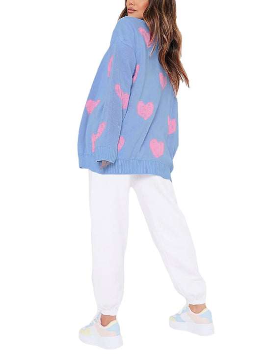 Chic Women’s Valentine’s Day Heart Sweater Cardigan – Casual Knit Button Open Front Outerwear - captivatingconversationsstarters