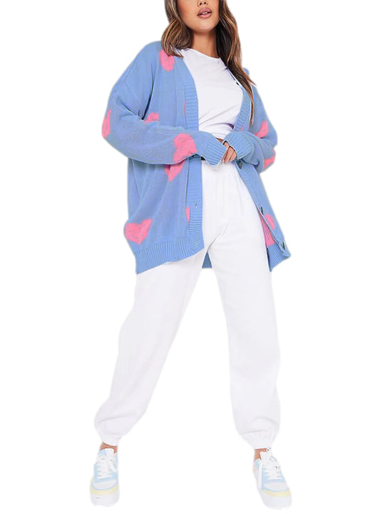Chic Women’s Valentine’s Day Heart Sweater Cardigan – Casual Knit Button Open Front Outerwear - captivatingconversationsstarters