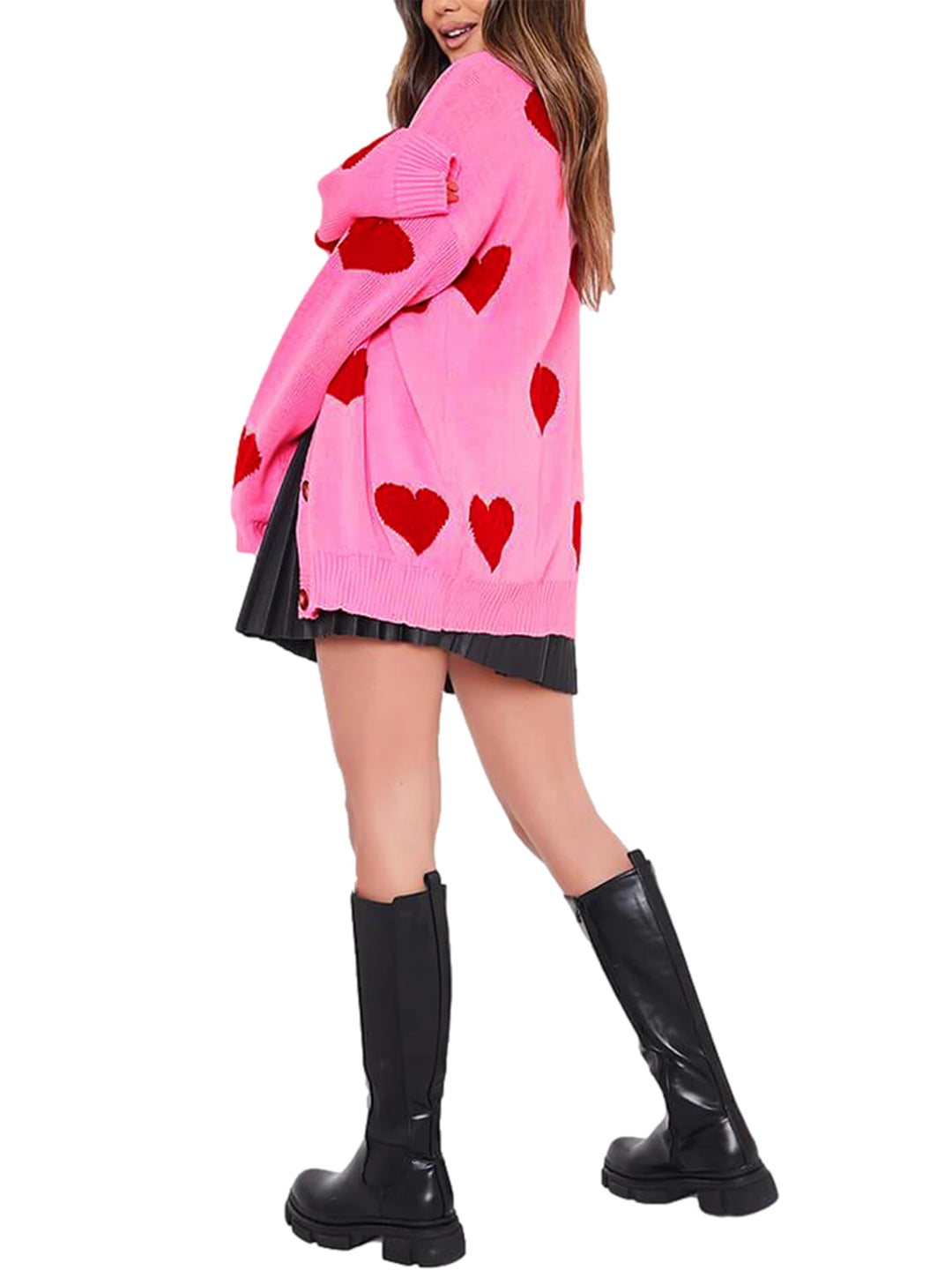 Chic Women’s Valentine’s Day Heart Sweater Cardigan – Casual Knit Button Open Front Outerwear - captivatingconversationsstarters