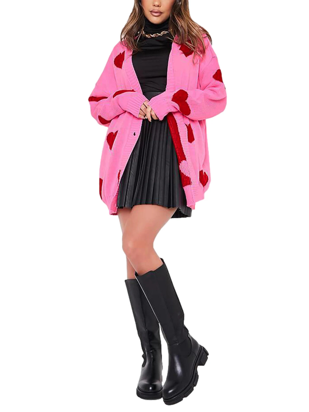 Chic Women’s Valentine’s Day Heart Sweater Cardigan – Casual Knit Button Open Front Outerwear - captivatingconversationsstarters