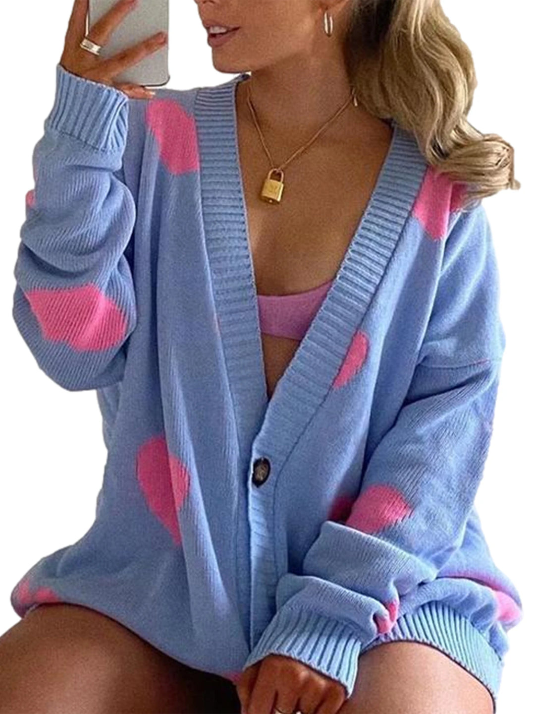 Chic Women’s Valentine’s Day Heart Sweater Cardigan – Casual Knit Button Open Front Outerwear - captivatingconversationsstarters