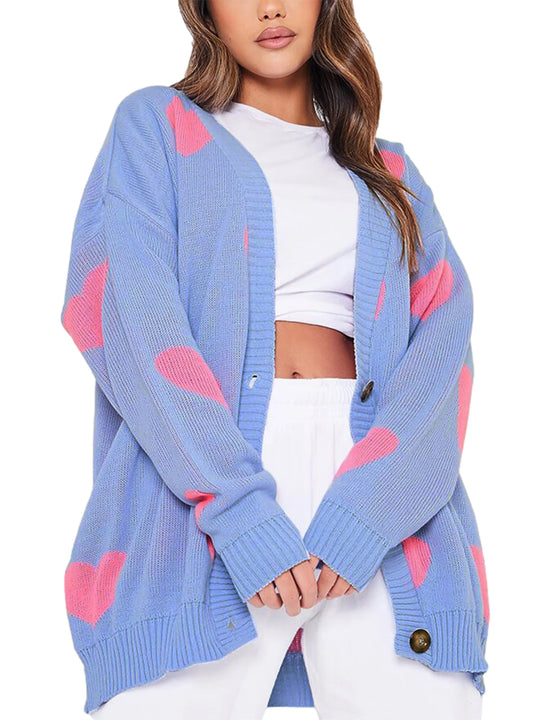 Chic Women’s Valentine’s Day Heart Sweater Cardigan – Casual Knit Button Open Front Outerwear - captivatingconversationsstarters
