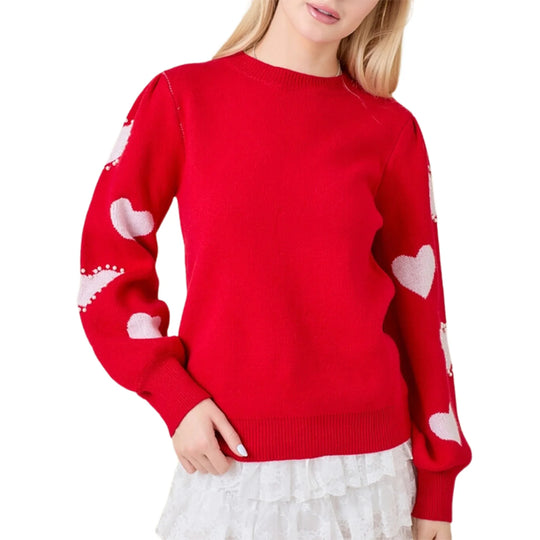 Women's Valentine's Day Red Heart Knit Sweater – Long Sleeve, Round Neck, Trendy & Cozy Knitwear for All Seasons - captivatingconversationsstarters