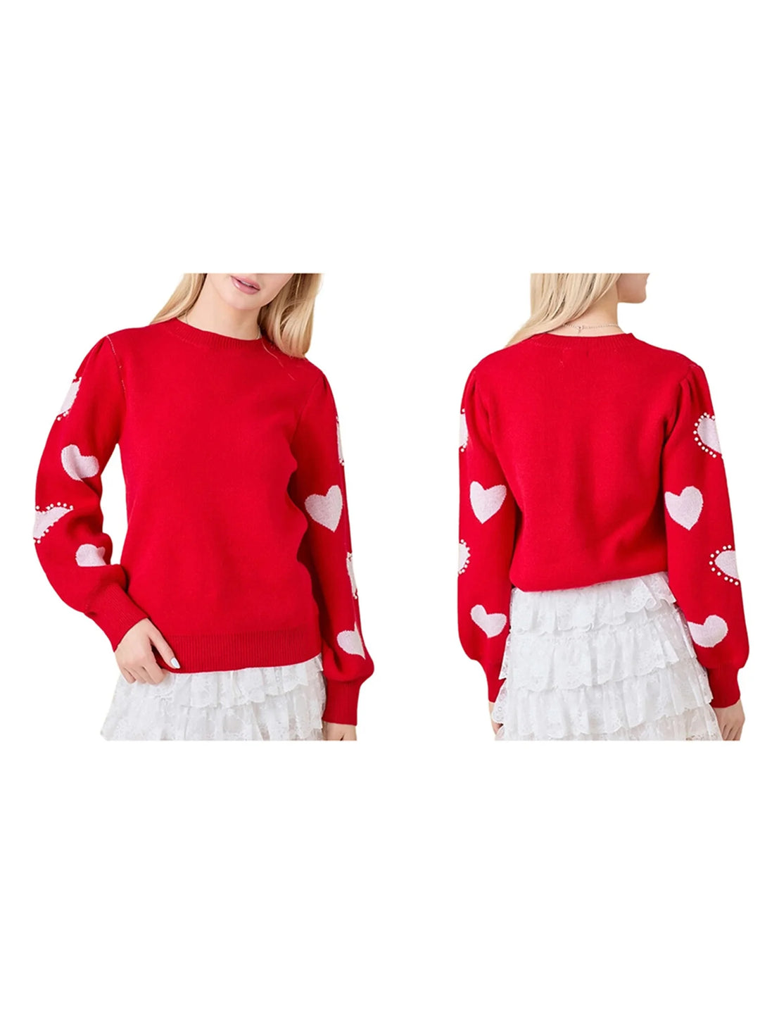 Women's Valentine's Day Red Heart Knit Sweater – Long Sleeve, Round Neck, Trendy & Cozy Knitwear for All Seasons - captivatingconversationsstarters