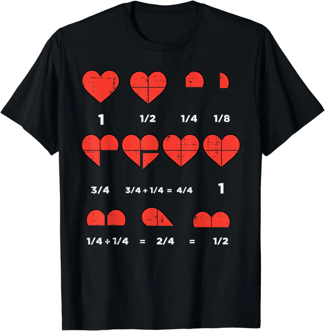 Valentine's Day Funny Math Teacher T-Shirt – Hilarious Fractions Heart Gift for Men & Women | Unisex Retro Casual Tee - captivatingconversationsstarters