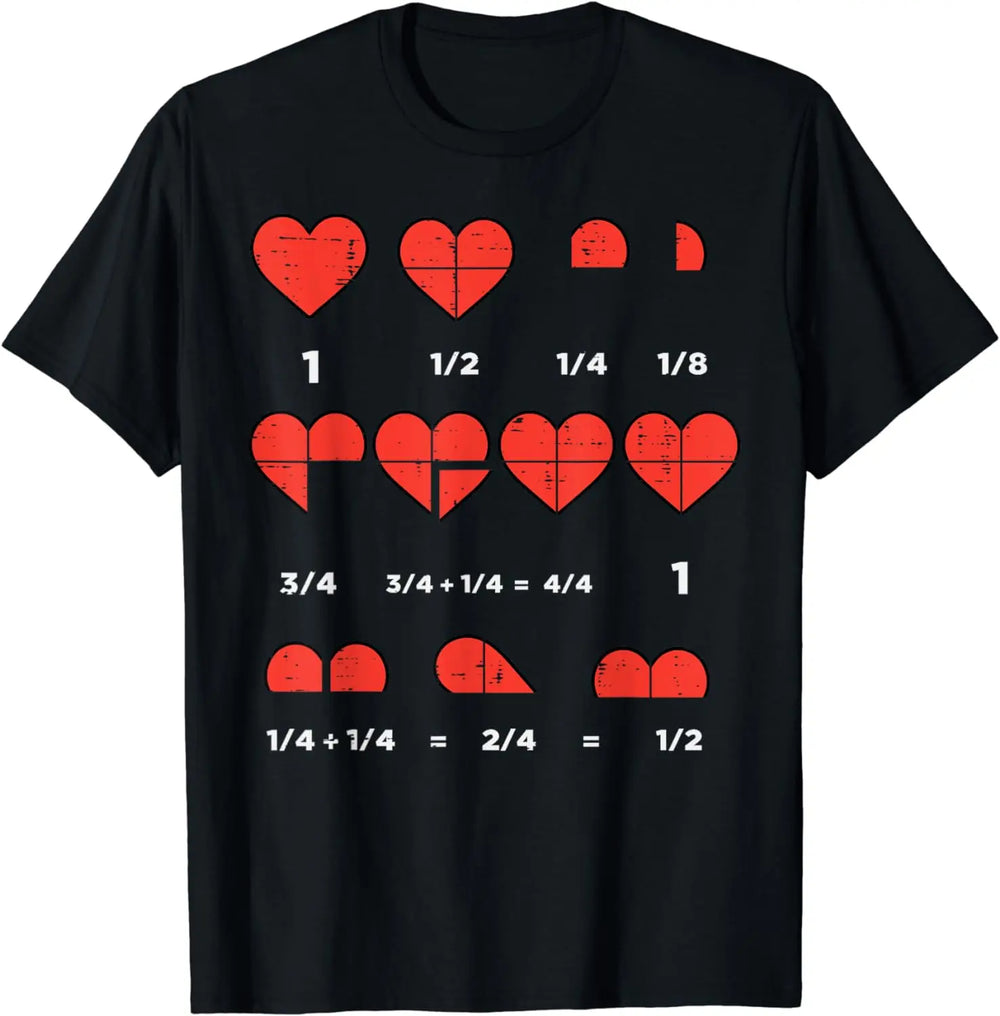Valentine's Day Funny Math Teacher T-Shirt – Hilarious Fractions Heart Gift for Men & Women | Unisex Retro Casual Tee - captivatingconversationsstarters