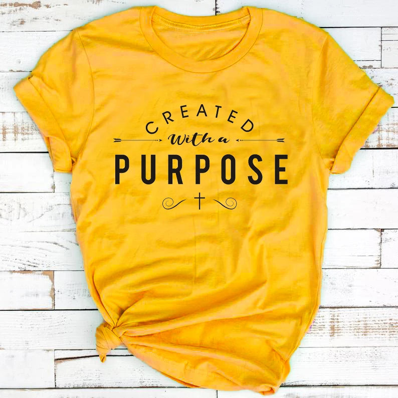 Created With a Purpose Cross Christian T-Shirt Stylish Funny Cotton Tee Casual Bible Verse Clothing Tops Tumblr gift t shirts - captivatingconversationsstarters