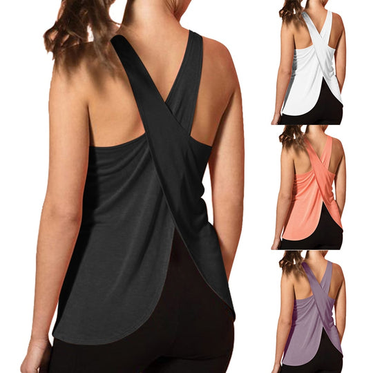 Chic Cross-Back Sleeveless Yoga Top - captivatingconversationsstarters