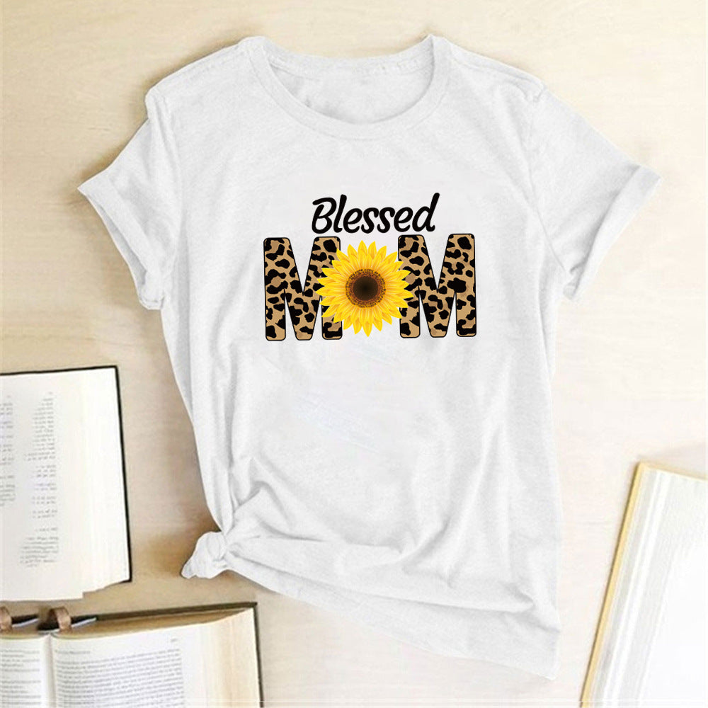 Radiant Mom: Sunflower & Leopard Print Elegance Tee - captivatingconversationsstarters