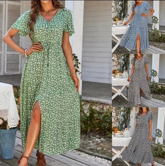 Sunkissed Allure: Sexy Summer Drawstring Slit Holiday Long Dress - captivatingconversationsstarters