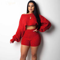 Cozy Chic 2-Piece Knit Sweater & Bodycon Shorts Set – Fall Must-Have