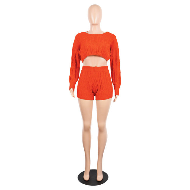Cozy Chic: Autumn-Winter Knit Sweater & Bodycon Shorts Set - captivatingconversationsstarters