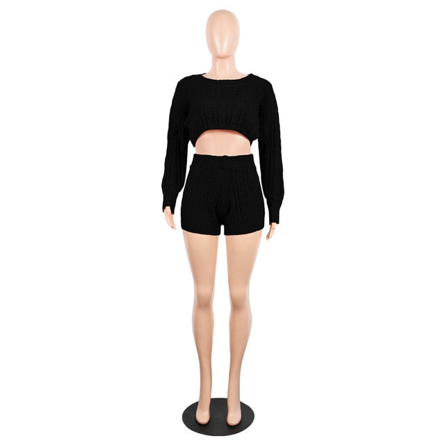 Cozy Chic: Autumn-Winter Knit Sweater & Bodycon Shorts Set - captivatingconversationsstarters