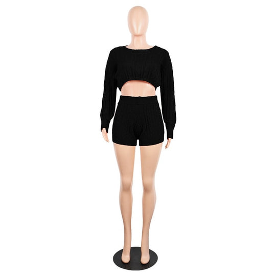 Cozy Chic: Autumn-Winter Knit Sweater & Bodycon Shorts Set - captivatingconversationsstarters