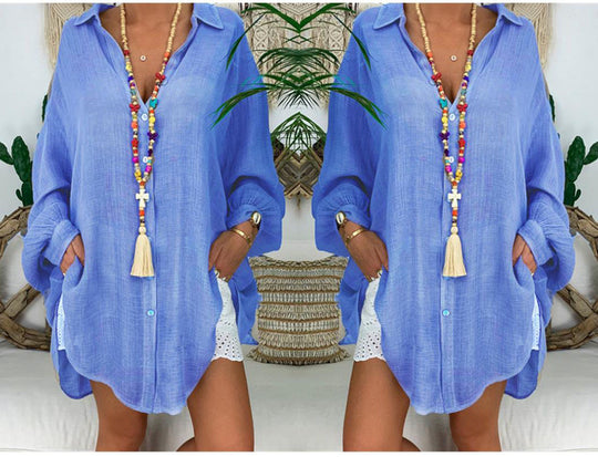 Ageless Elegance: Cotton Linen Button-Up Long Sleeve Casual Shirt - captivatingconversationsstarters