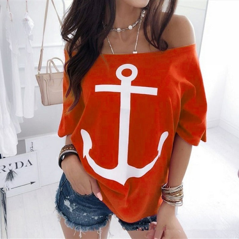 Chic Nautical Anchor Women's Sailor Top - Trendy Maritime Fashion - captivatingconversationsstarters