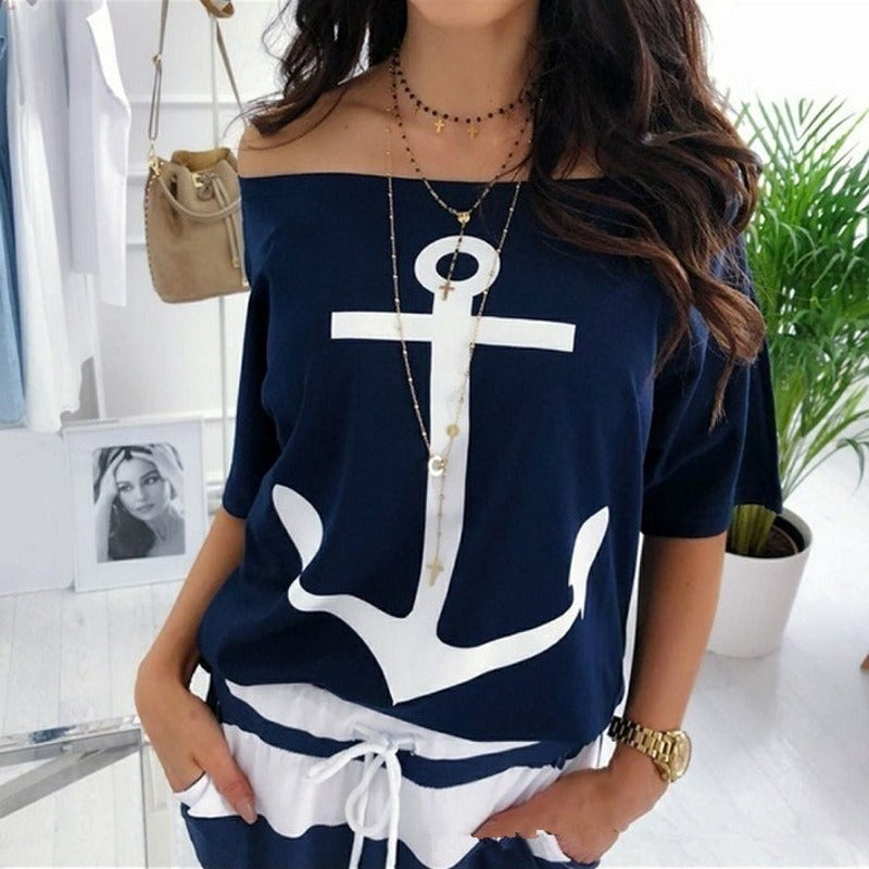 Chic Nautical Anchor Women's Sailor Top - Trendy Maritime Fashion - captivatingconversationsstarters