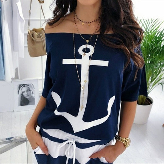 Chic Nautical Anchor Women's Sailor Top - Trendy Maritime Fashion - captivatingconversationsstarters