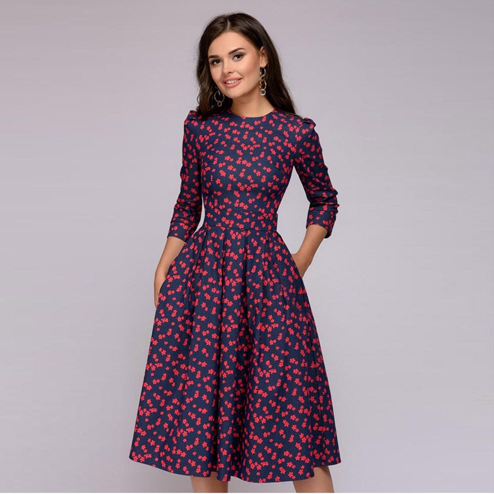 Elegance in Bloom: Retro Floral A-line Dress - captivatingconversationsstarters