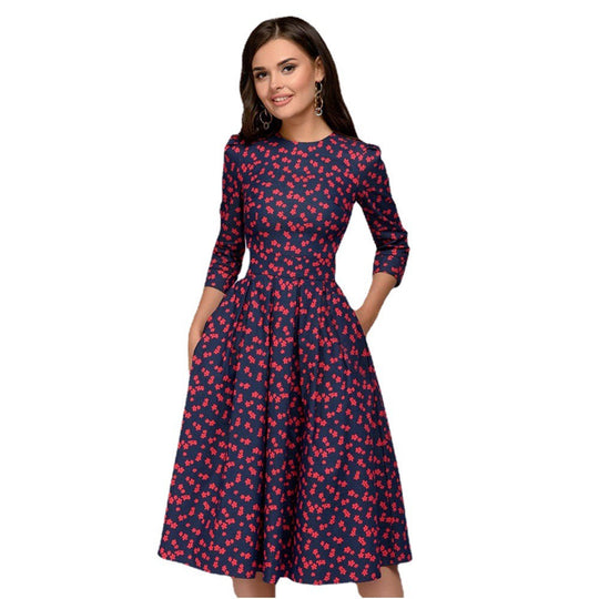 Elegance in Bloom: Retro Floral A-line Dress - captivatingconversationsstarters