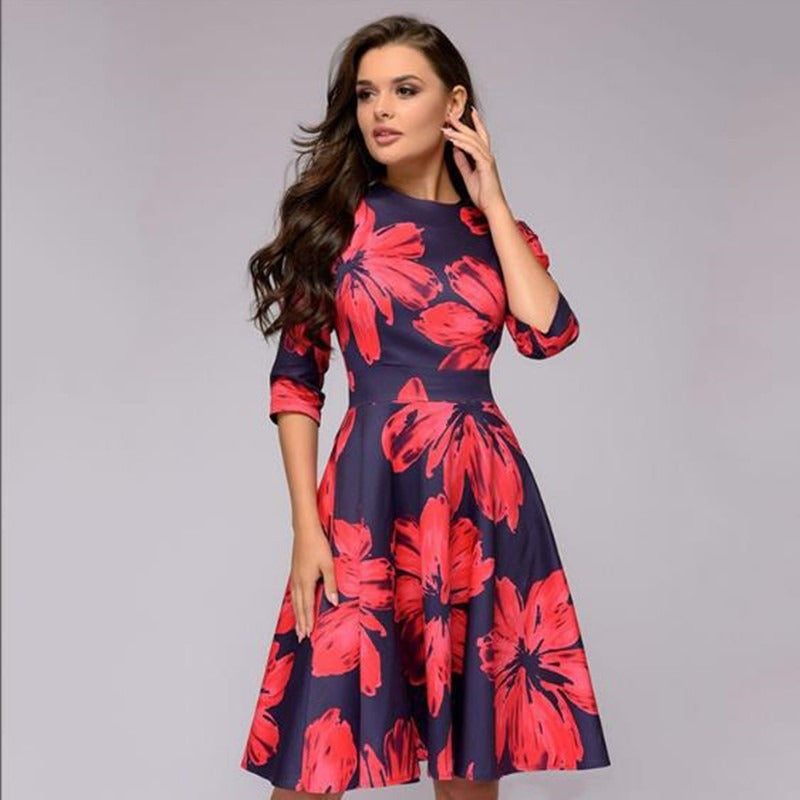 Elegance in Bloom: Retro Floral A-line Dress - captivatingconversationsstarters