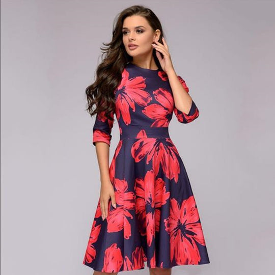 Elegance in Bloom: Retro Floral A-line Dress - captivatingconversationsstarters