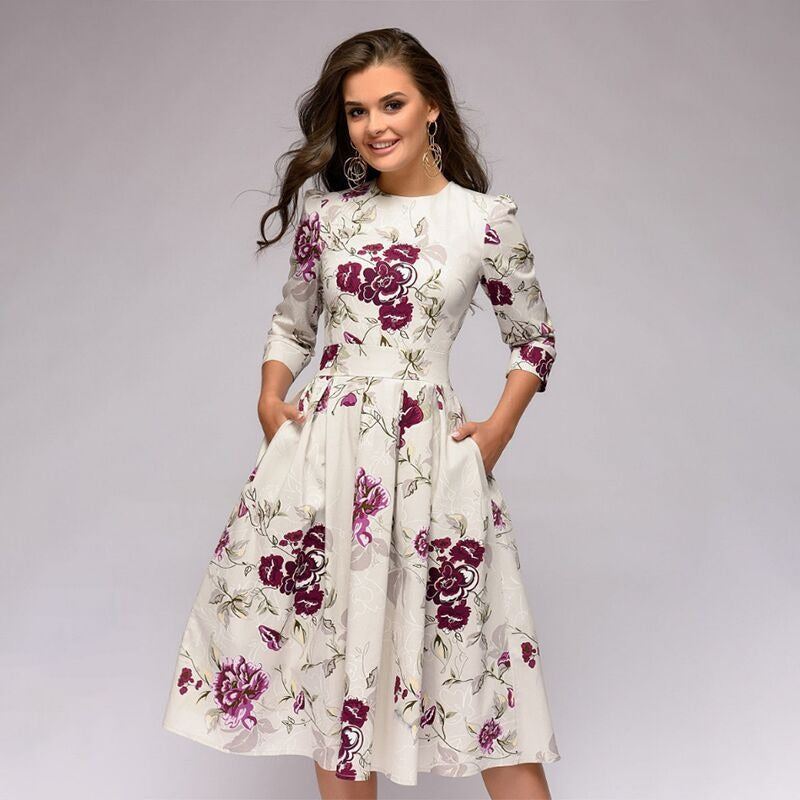 Elegance in Bloom: Retro Floral A-line Dress - captivatingconversationsstarters
