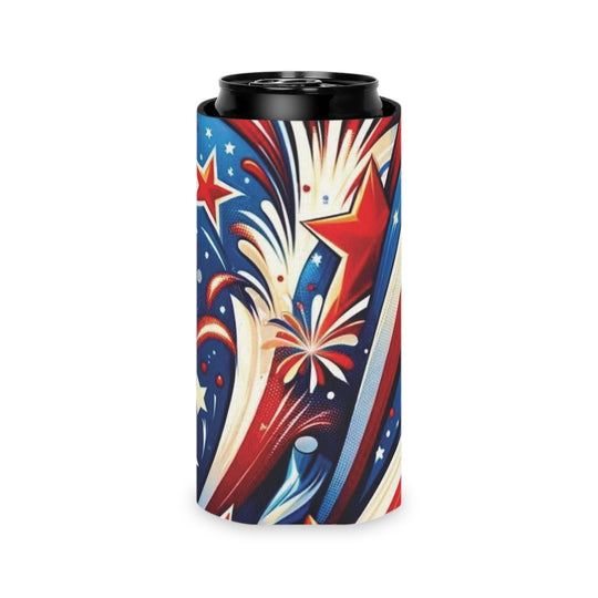 Red, White & Blue Sparkle Can Insulator – Lightweight, Customizable & Drink-Chilling Companion for Parties and Nature Trips - captivatingconversationsstarters