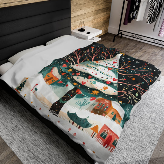 Giant Christmas Tree Fleece Blanket | Cozy Holiday Throw with Village Scene – Perfect for Christmas Décor, Gifts & Winter Comfort - captivatingconversationsstarters