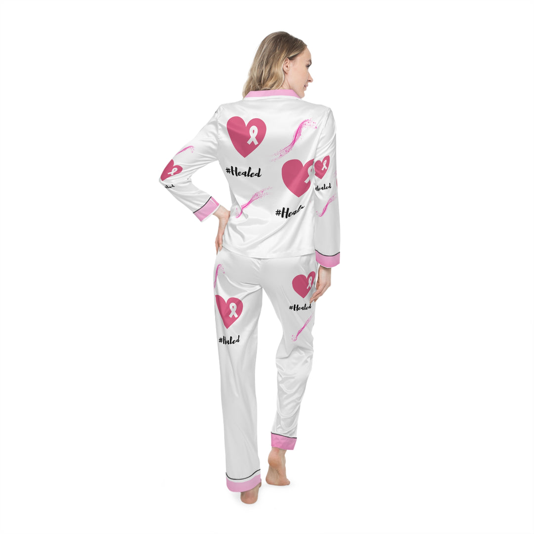 Healed in Comfort: Women's Breast Cancer Awareness Satin Pajamas – Soft, Stylish & Customizable Sleepwea - captivatingconversationsstarters