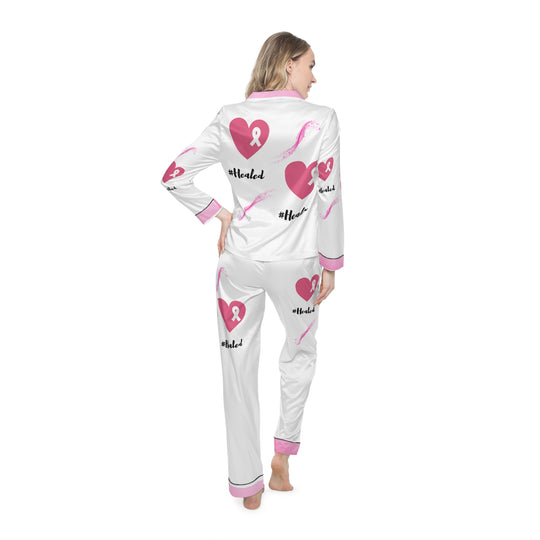 Healed in Comfort: Women's Breast Cancer Awareness Satin Pajamas – Soft, Stylish & Customizable Sleepwea - captivatingconversationsstarters