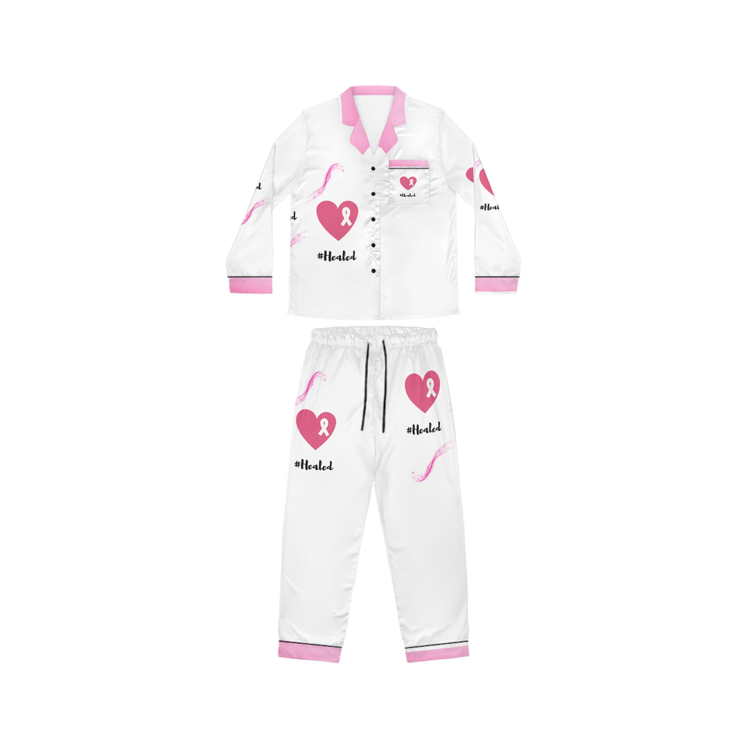 Healed in Comfort: Women's Breast Cancer Awareness Satin Pajamas – Soft, Stylish & Customizable Sleepwea - captivatingconversationsstarters