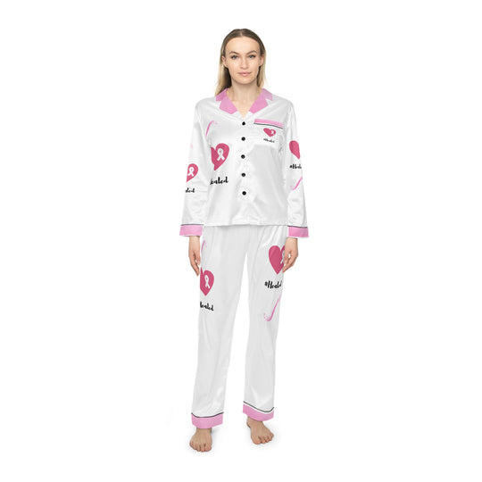 Healed in Comfort: Women's Breast Cancer Awareness Satin Pajamas – Soft, Stylish & Customizable Sleepwea - captivatingconversationsstarters