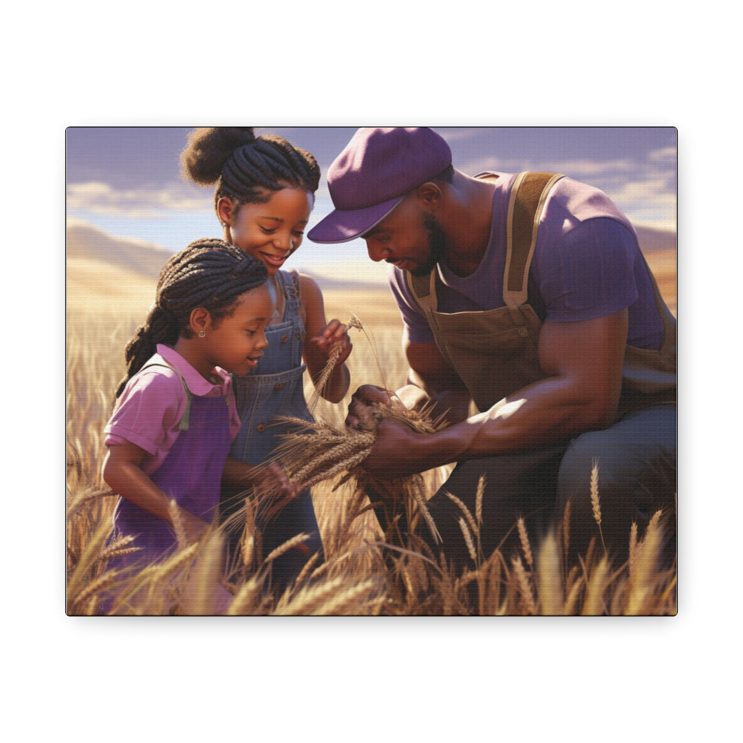 Joyful Moments: African American Father & Daughters in Wheat Field - Art Canvas - captivatingconversationsstarters