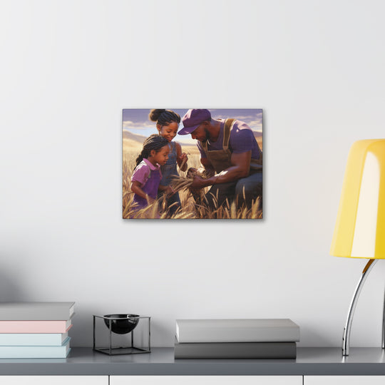 Joyful Moments: African American Father & Daughters in Wheat Field - Art Canvas - captivatingconversationsstarters