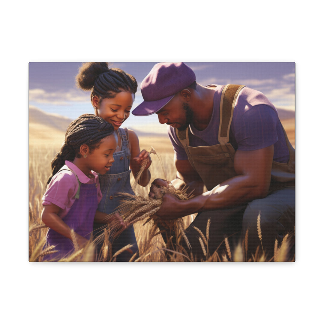 Joyful Moments: African American Father & Daughters in Wheat Field - Art Canvas - captivatingconversationsstarters