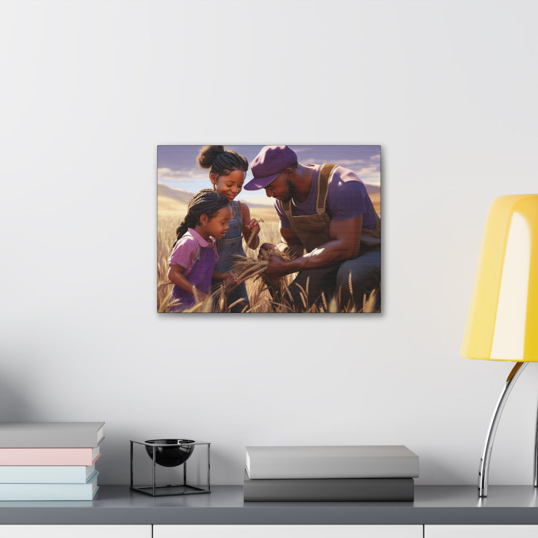 Joyful Moments: African American Father & Daughters in Wheat Field - Art Canvas - captivatingconversationsstarters