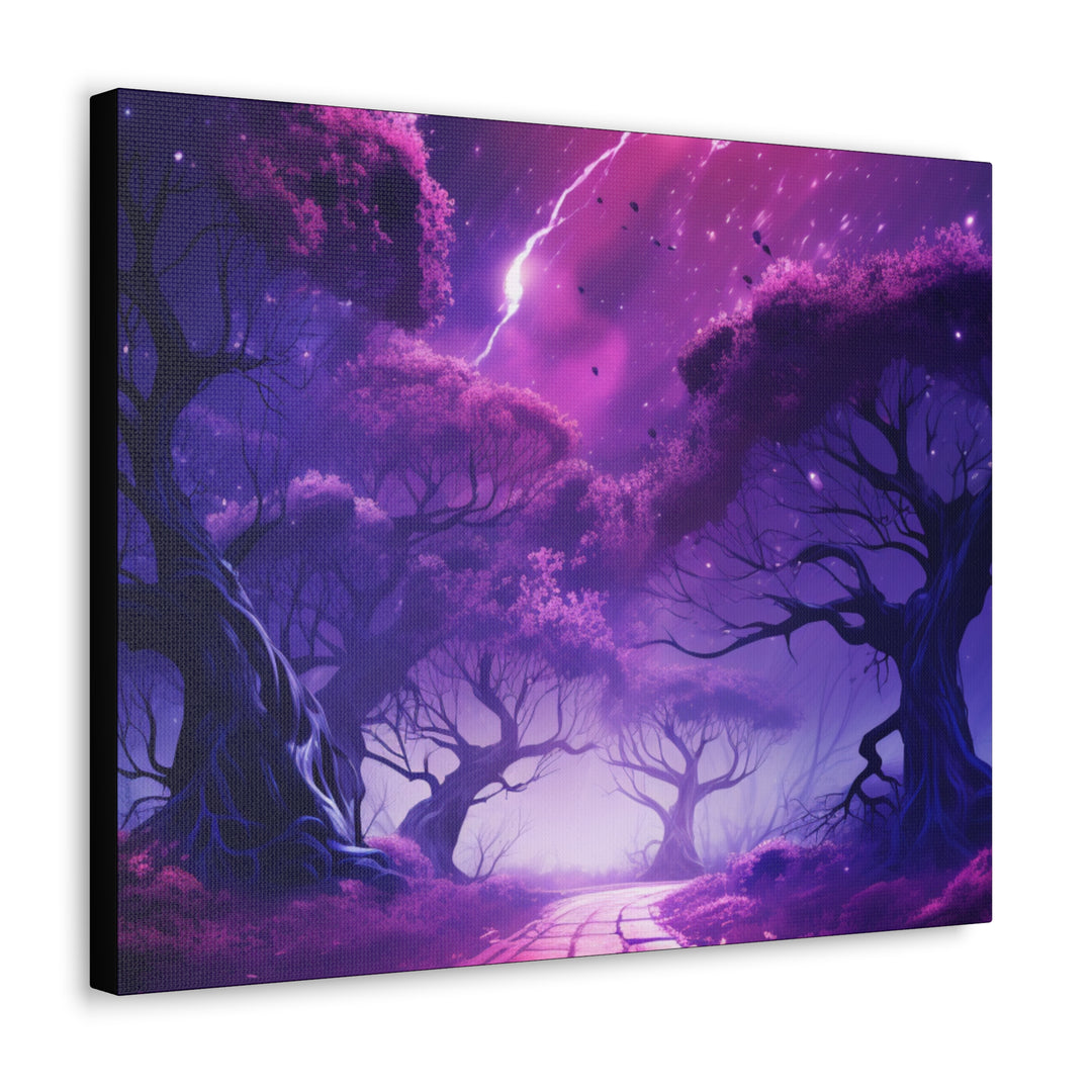 Mystic Shadows: Spooky Forest Canvas Art - Haunting Purple Glow, Perfect for Halloween Décor & Macabre Enthusiasts - captivatingconversationsstarters