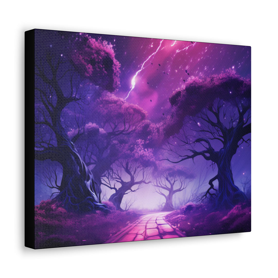 Mystic Shadows: Spooky Forest Canvas Art - Haunting Purple Glow, Perfect for Halloween Décor & Macabre Enthusiasts - captivatingconversationsstarters