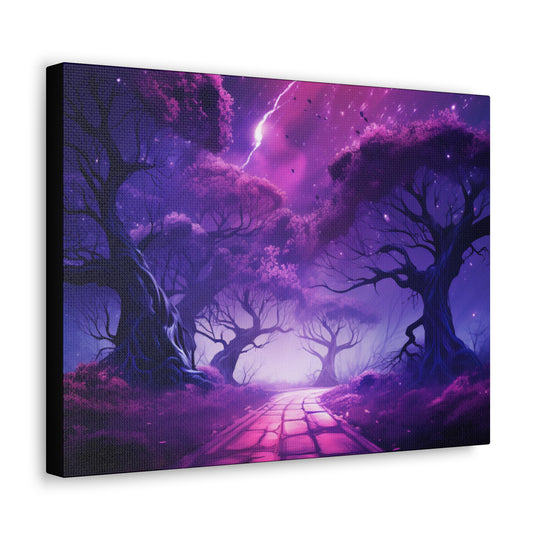 Mystic Shadows: Spooky Forest Canvas Art - Haunting Purple Glow, Perfect for Halloween Décor & Macabre Enthusiasts - captivatingconversationsstarters