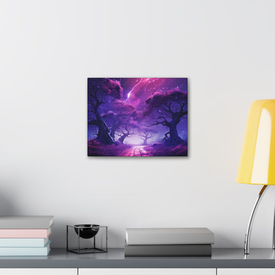 Mystic Shadows: Spooky Forest Canvas Art - Haunting Purple Glow, Perfect for Halloween Décor & Macabre Enthusiasts - captivatingconversationsstarters