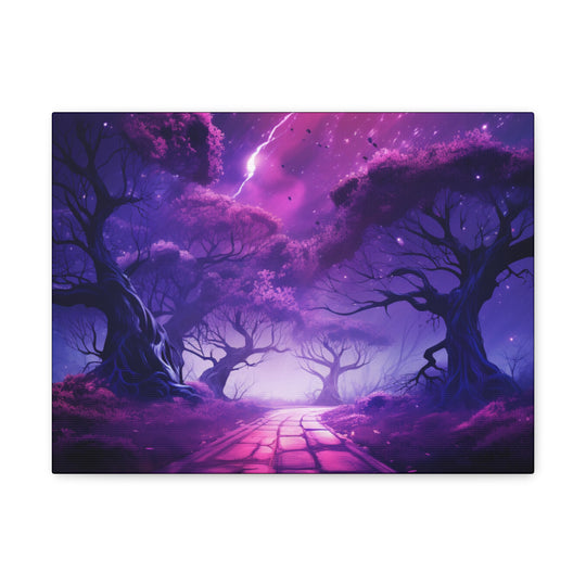 Mystic Shadows: Spooky Forest Canvas Art - Haunting Purple Glow, Perfect for Halloween Décor & Macabre Enthusiasts - captivatingconversationsstarters