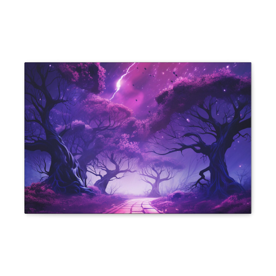 Mystic Shadows: Spooky Forest Canvas Art - Haunting Purple Glow, Perfect for Halloween Décor & Macabre Enthusiasts - captivatingconversationsstarters