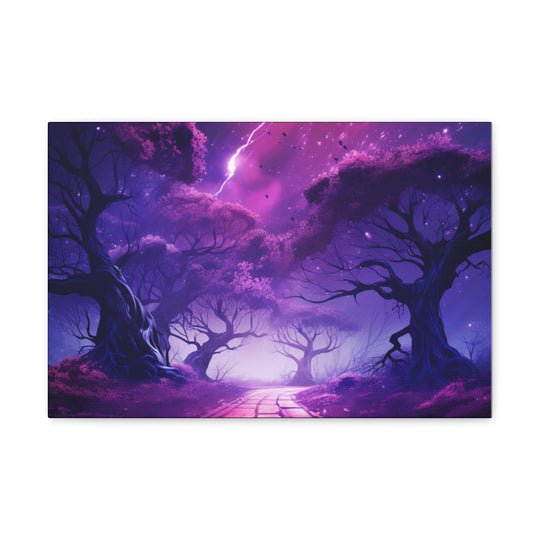 Mystic Shadows: Spooky Forest Canvas Art - Haunting Purple Glow, Perfect for Halloween Décor & Macabre Enthusiasts - captivatingconversationsstarters