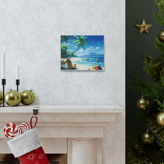 Serenity Shores: Palm Tree & Rocking Chair Canvas Art - Relaxation by the Waves - captivatingconversationsstarters