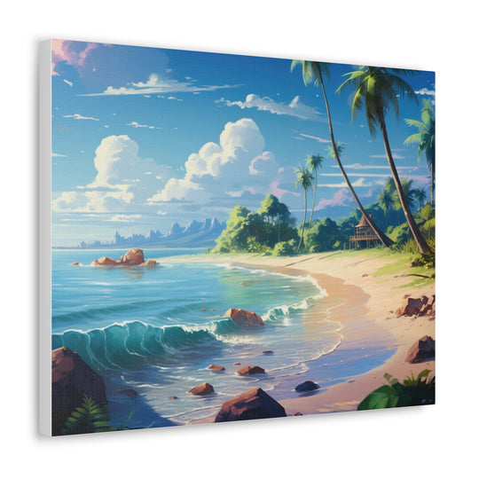 Tranquil Shores: Serene Sandy Beach Canvas Art - Escape to Paradise - captivatingconversationsstarters